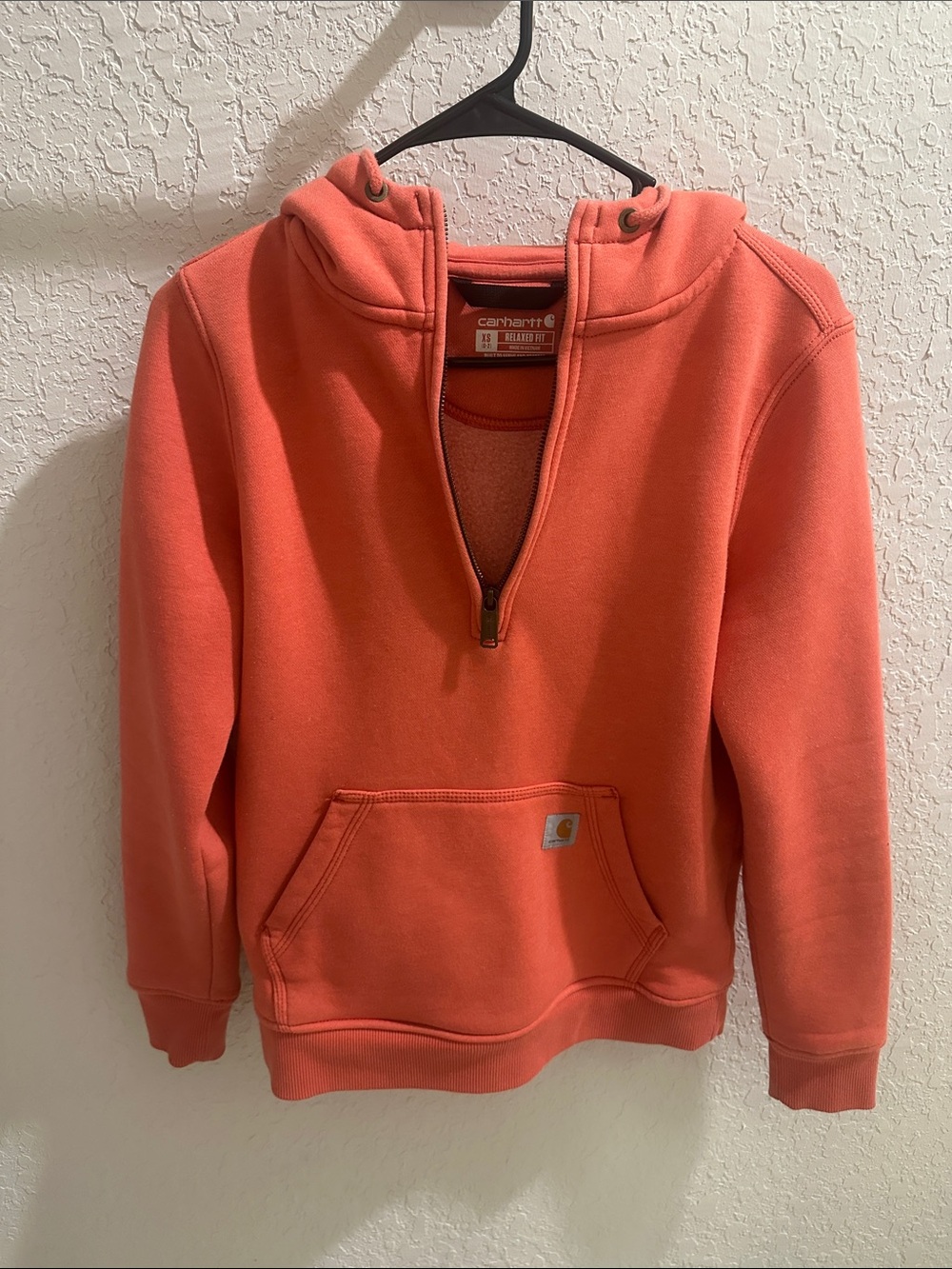 Carhartt Coral-Orange Relaxed Fit Zip Hoodie - XS